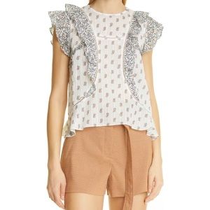 Veronica Beard Aira Ruffle Cotton Blouse Sz 4